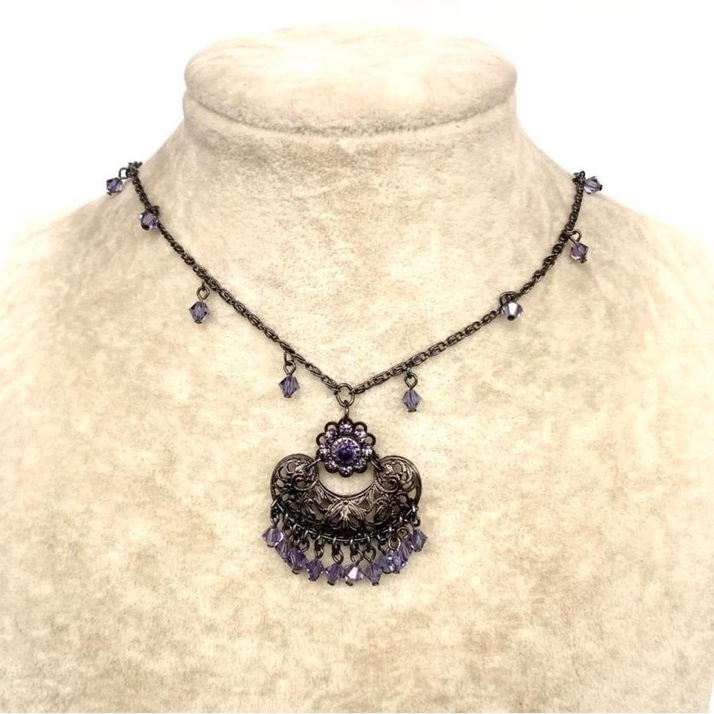 Purple Crystal Accent Pendant Necklace drop y2k fairycore goth